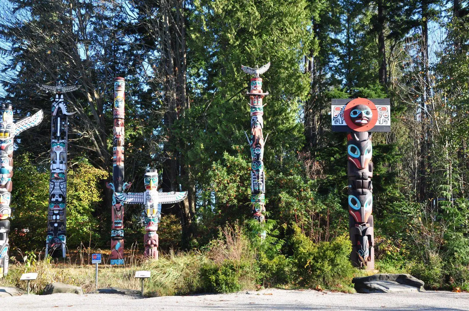 First Nations Totem Poles in Stanley Park during a Vancouver city tour