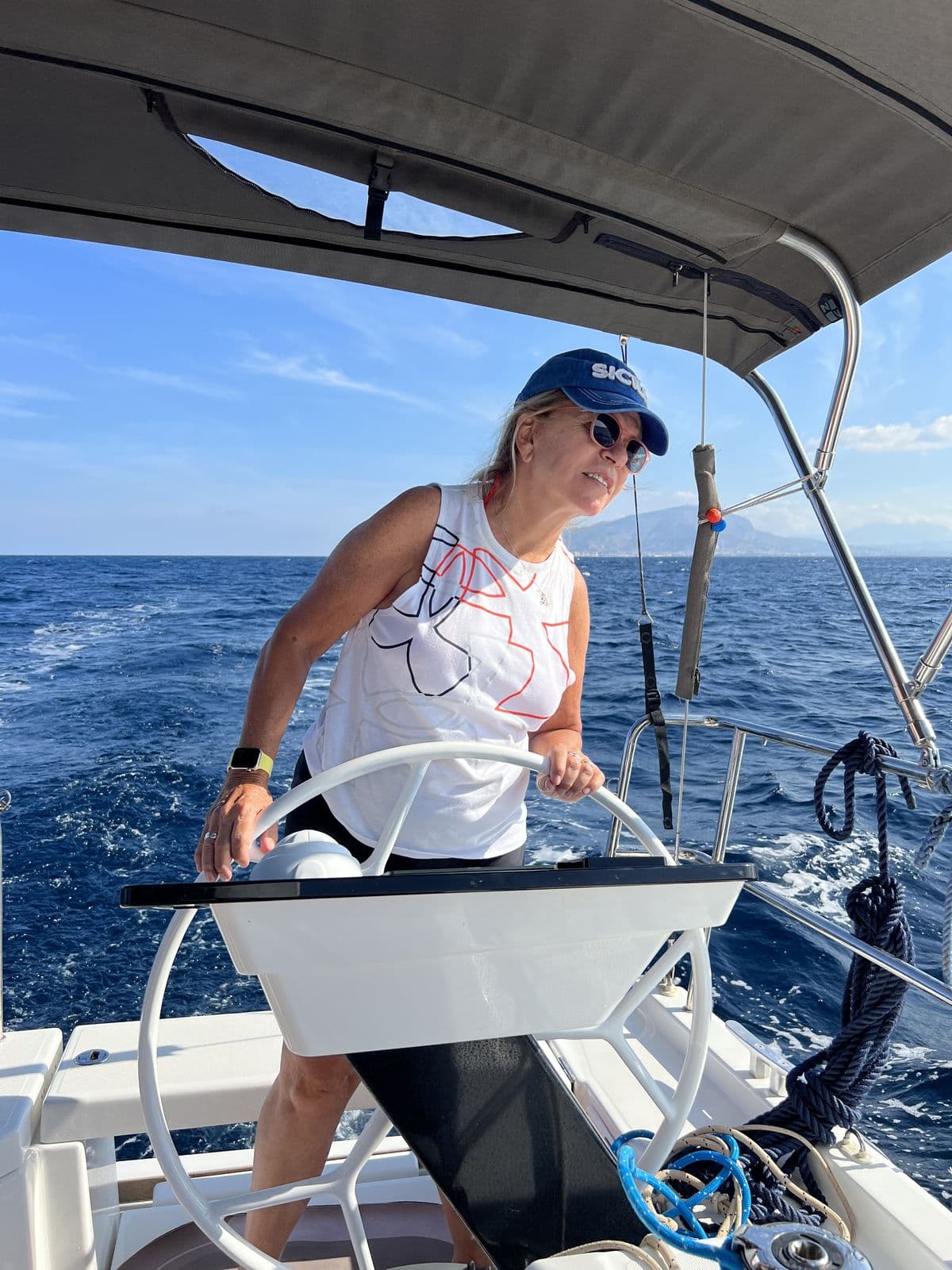Cecilia sailing in the Greek islands