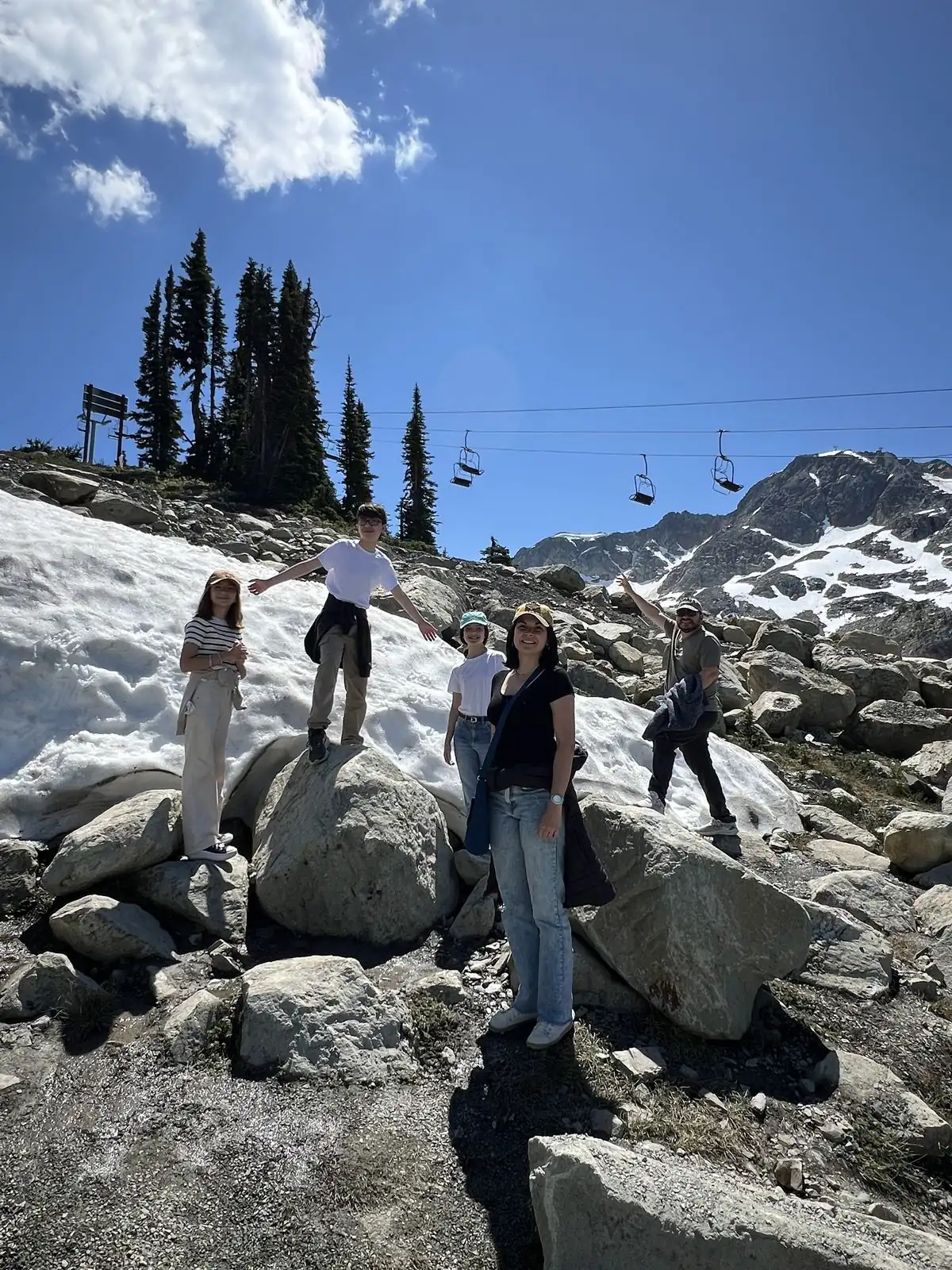 Grupo de clientes se divertindo nas montanhas durante o tour privativo de Whistler