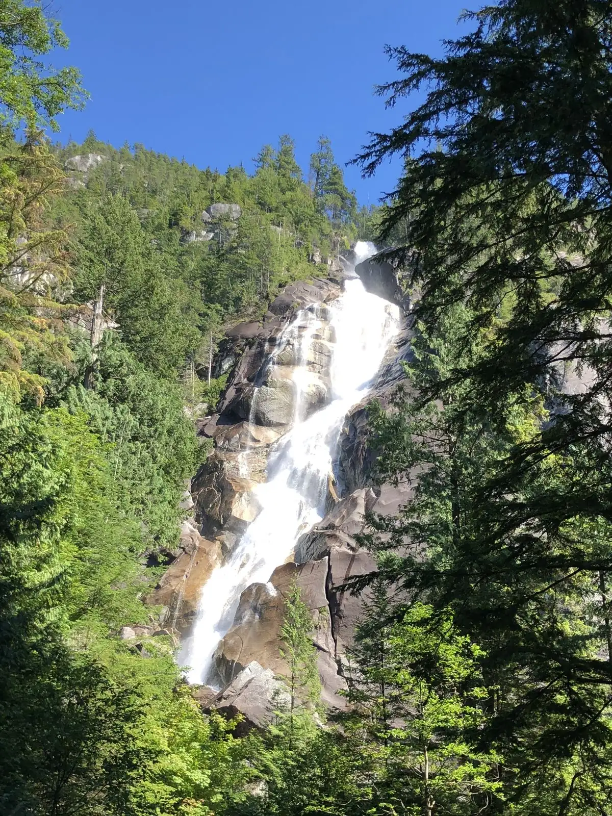 Shannon Falls with a rainbow, Provincial Park on the way to Squamish